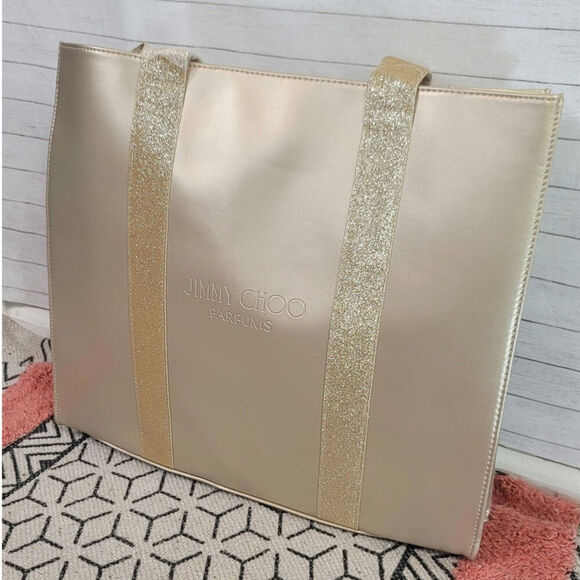 JIMMY CHOO PARFUMS GOLD TOTE BAG W GLITTER HANDLES - Picture 3 of 14